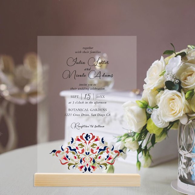 Luxury Artistic Botanical Floral Paisley Wedding Acrylic Invitations (Creator Uploaded)