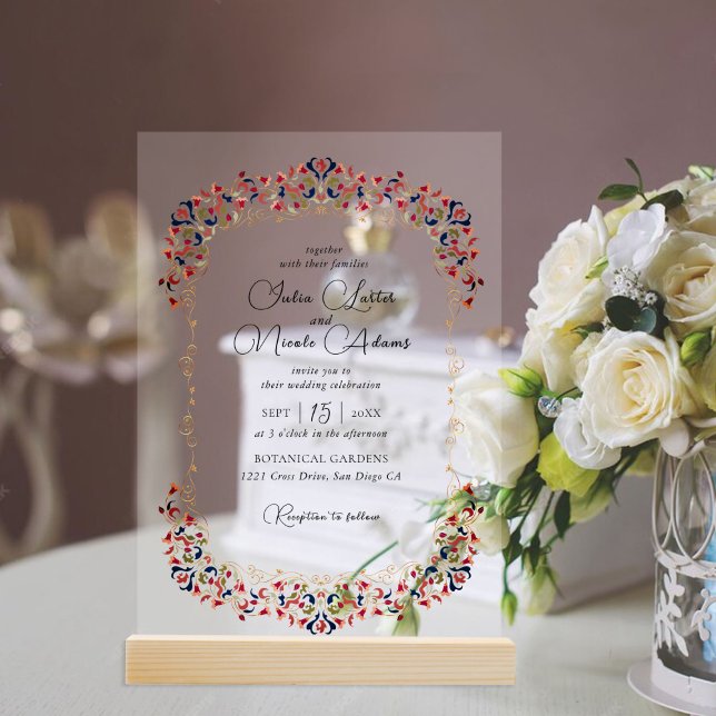 Luxury Artistic Botanical Floral Paisley Wedding Acrylic Invitations (Creator Uploaded)