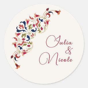 Luxury Artistic Botanical Floral Paisley Wedding Classic Round Sticker