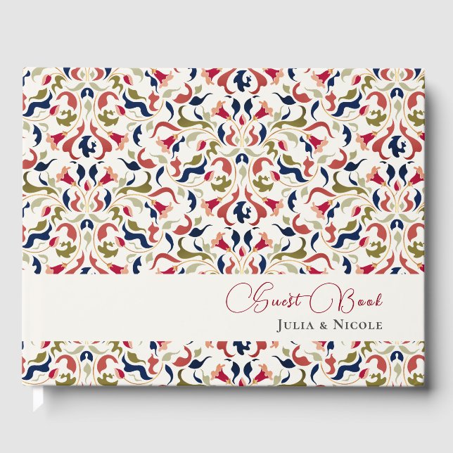 Luxury Artistic Botanical Floral Paisley Wedding Guest Book (Front)