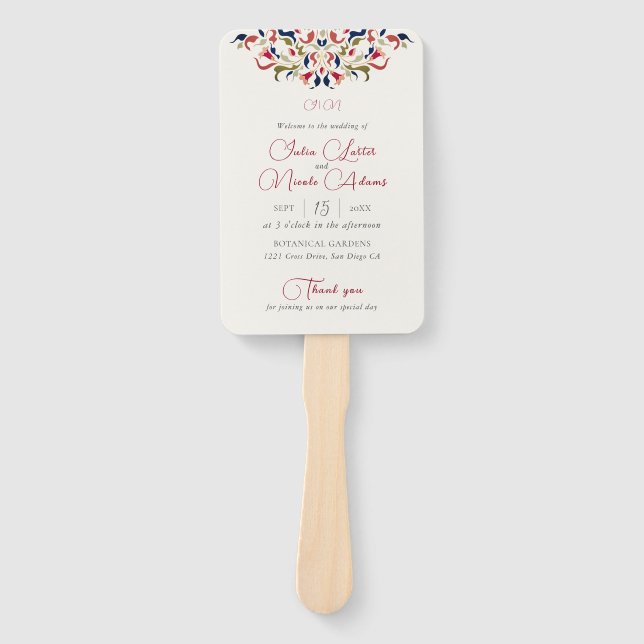 Luxury Artistic Botanical Floral Paisley Wedding Hand Fan (Front)