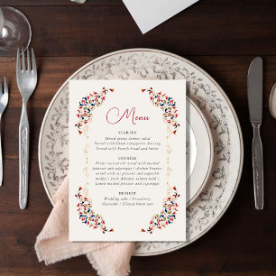 Luxury Artistic Botanical Floral Paisley Wedding Menu