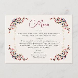 Luxury Artistic Botanical Floral Paisley Wedding Menu