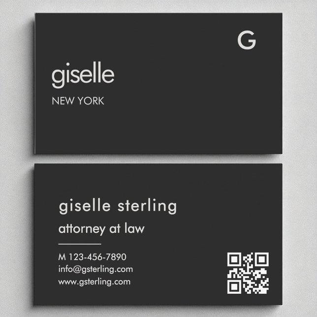 Luxury Attorney at Law Black QR Code Monogram  Business Card (Creator Uploaded)