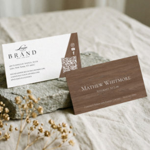 Luxury Attorney At Law Firm QR Code Woodgrain Business Card