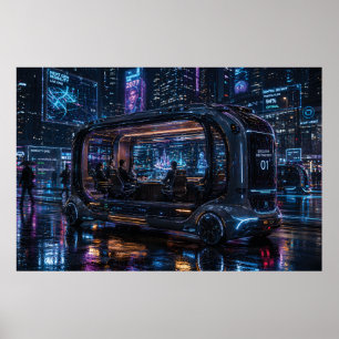 Luxury Autonomous Office Pod in Cyberpunk City  Poster