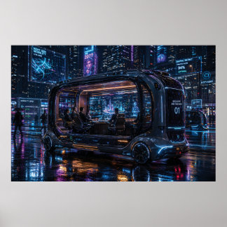 Luxury Autonomous Office Pod in Cyberpunk City  Poster