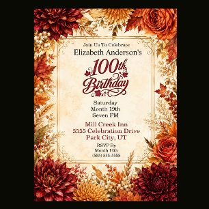 Luxury Autumn 100th Birthday Party Invitation