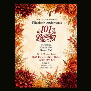 Luxury Autumn 101st Birthday Party Invitation