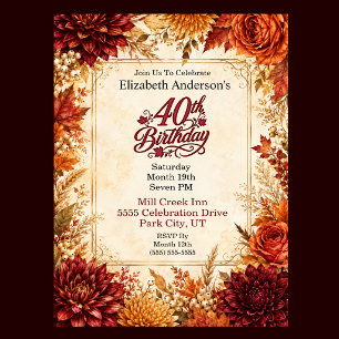 Luxury Autumn 40th Birthday Party Invitation