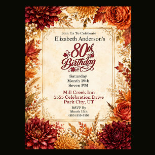 Luxury Autumn 80th Birthday Party Invitation