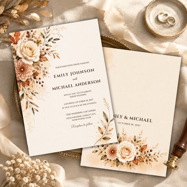 Luxury Autumn Floral Wedding Invitation (Creator Uploaded)