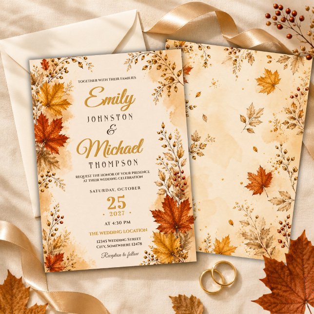 Luxury Autumn Leaves Wedding Invitation (Creator Uploaded)