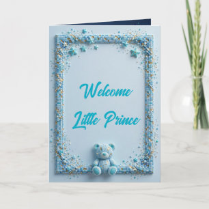 Luxury Baby Boy Greeting Card - Blue Teddy 3D 
