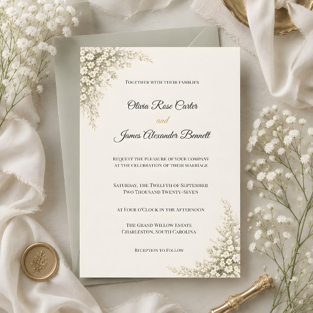 Luxury Baby's Breath Floral Wedding Invitation (Luxury baby's breath wedding themed invitation)