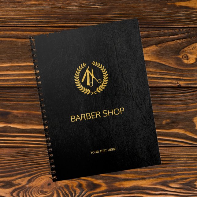 Luxury barber shop black leather look gold notebook (Creator Uploaded)