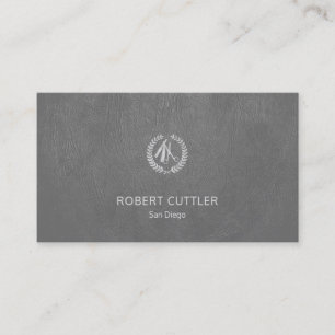 Luxury barber shop silver dark grey leather look business card