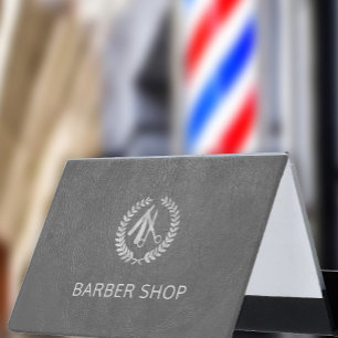 Luxury barber shop silver dark grey leather look desk business card holder