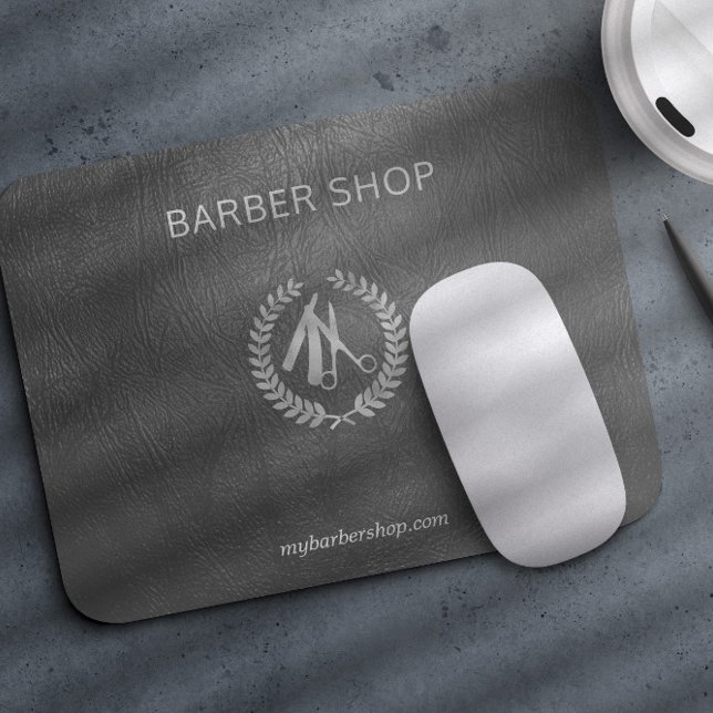 Luxury barber shop silver dark grey leather look mouse pad (Creator Uploaded)