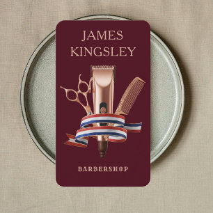 Luxury Barber Studio Modern Barbershop Burgundy Business Card
