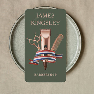 Luxury Barber Studio Modern Barbershop Dark Green Business Card