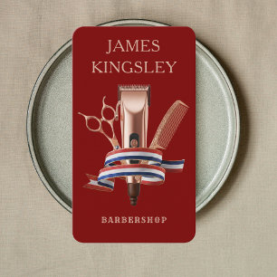 Luxury Barber Studio Modern Barbershop Deep Red Business Card