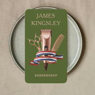 Luxury Barber Studio Modern Barbershop Moss Green Business Card