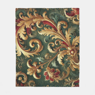 Luxury Baroque Damask Pattern Fleece Blanket