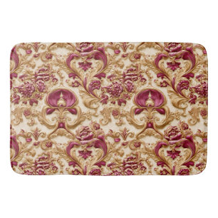 Luxury Baroque Floral Gold and Burgundy Bath Mat