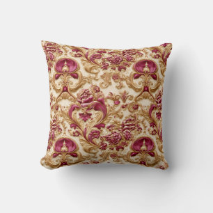 Luxury Baroque Floral Gold and Burgundy Cushion