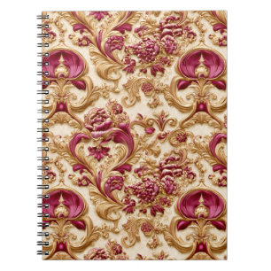 Luxury Baroque Floral Gold and Burgundy Notebook