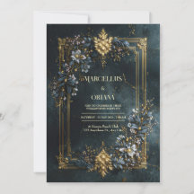 Luxury Baroque Gold Frame Dark Teal Floral Wedding