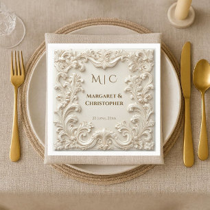 Luxury Baroque Grandeur Soft Ivory Vintage Scroll Napkin