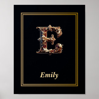 Luxury Baroque Letter E Monogram Poster
