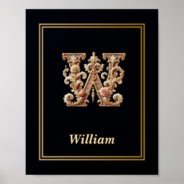 Luxury Baroque Letter W Monogram Poster  (Front)