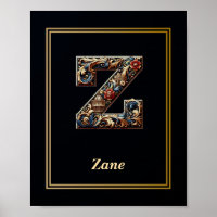 Luxury Baroque Letter Z Monogram Poster