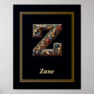 Luxury Baroque Letter Z Monogram Poster