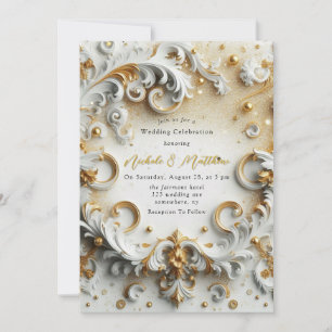 Luxury Baroque Style White Gold Wedding Invitation