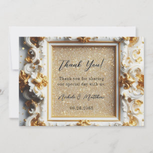 Luxury Baroque Style White Gold Wedding Thank You Card