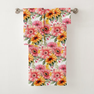 Luxury Bath Towel Set Pamper Yourself w/ Flowers