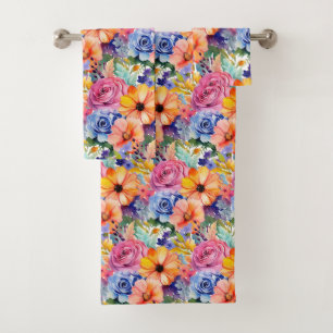 Luxury Bath Towel Set Pamper Yourself w/ Flowers