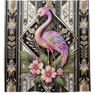 Luxury Bathroom   Art Deco Flamingo Shower Curtain