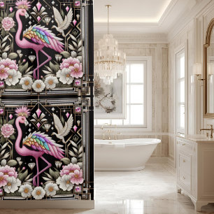 Luxury Bathroom   Art Deco Flamingo Shower Curtain