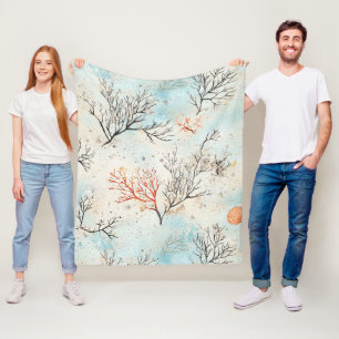 Luxury Beach Palette with Coral & Ocean Wave Fleece Blanket