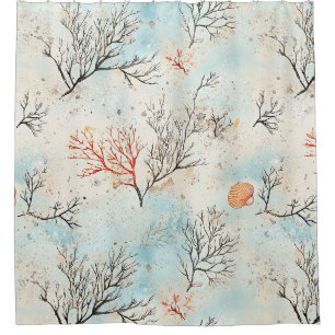 Luxury Beach Palette with Coral & Ocean Wave Shower Curtain