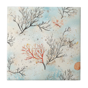 Luxury Beach Palette with Coral & Ocean Wave Tile
