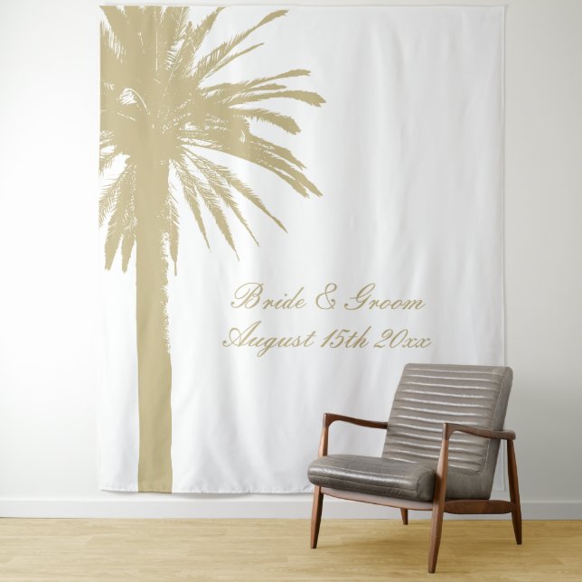 Luxury beach wedding party palm photo backdrop tapestry (In Situ)