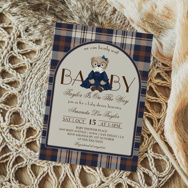 Luxury Bear Preppy Girl Baby Shower Invitation (Creator Uploaded)