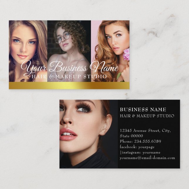Luxury Beauty 4 photo Business Card T (Front/Back)