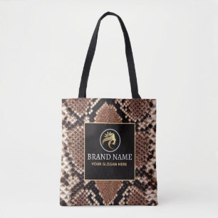 Luxury Beauty Branding Brown Python Snake Skin Tote Bag